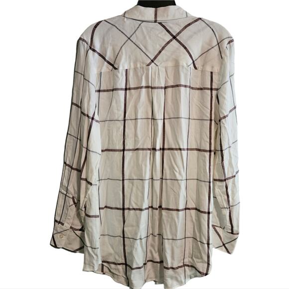 CHICO'S Womens Size 1 Medium Plaid Button Up Blouse Top Long Sleeve White - Picture 5 of 7